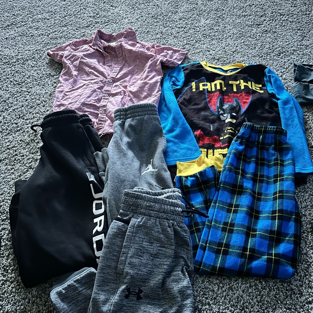 Boys Mixed Pajama Top & Athletic Pants Bundle - Blue, Black, Gray - Youth Small